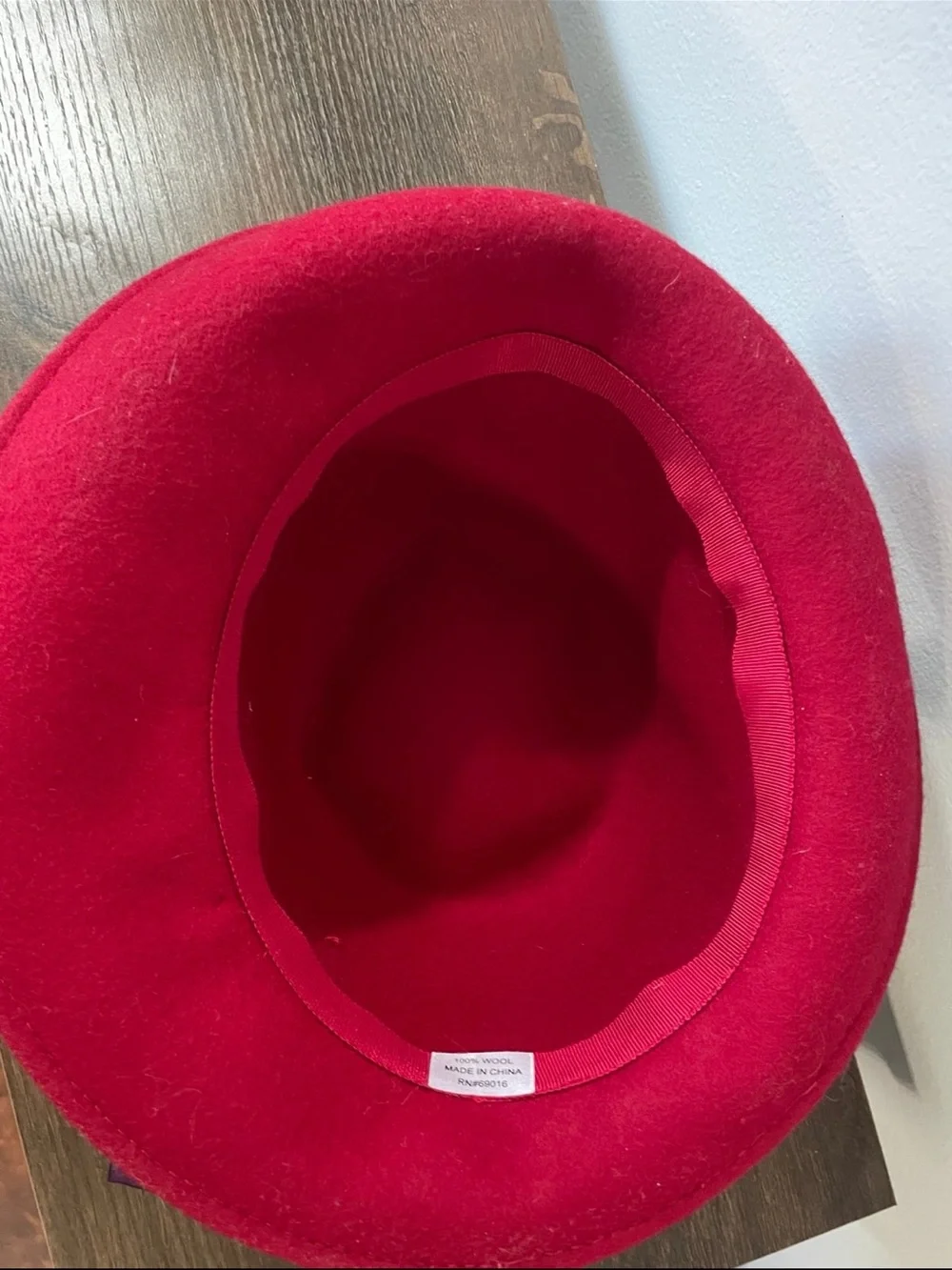 Red Wool Cloche Hat with Purple Bow